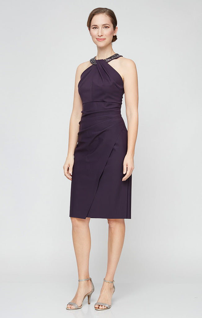 Sheath Contour Dress with Embellished Halter Style Neckline