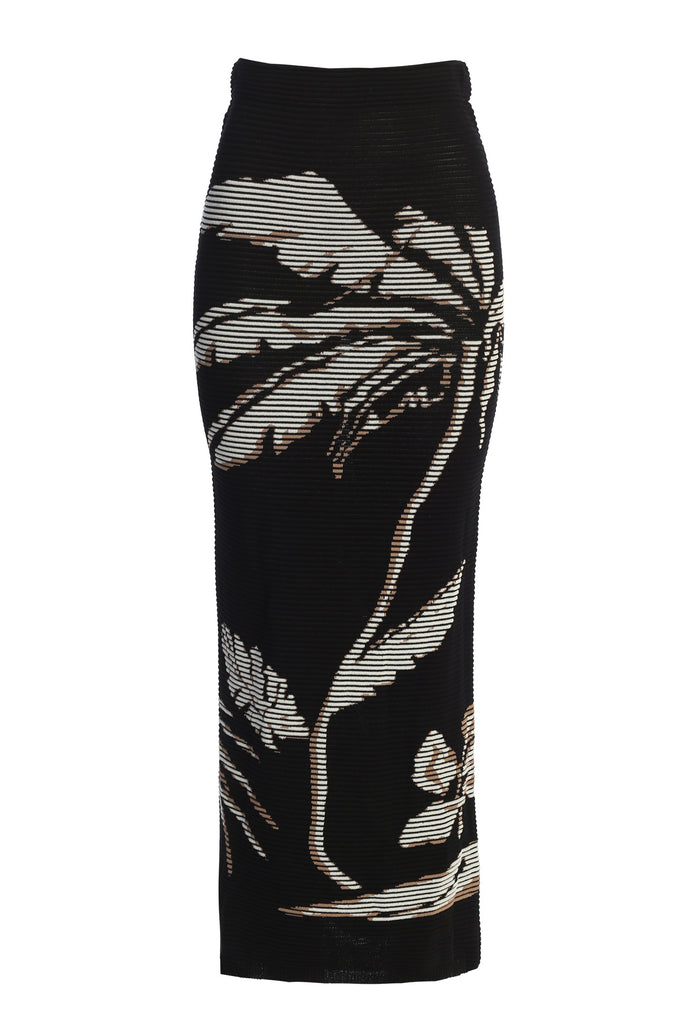 Black/Beige Tropic Dreams Palm Print Skirt