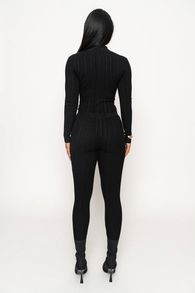 Black Ribbed High Waist Leggings