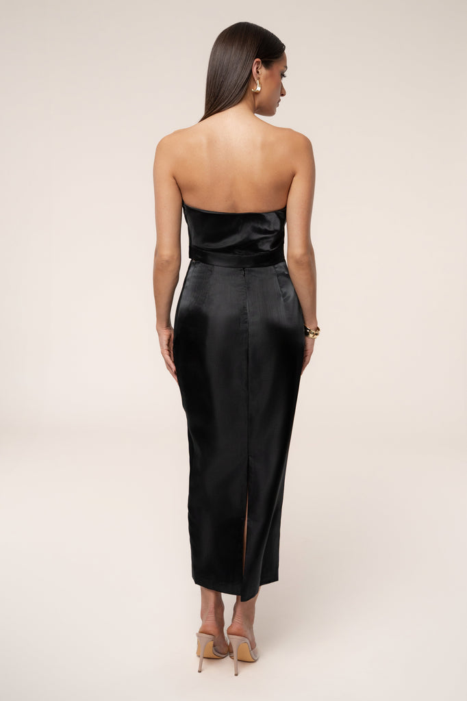 Black Reception Pleated Midi Skirt