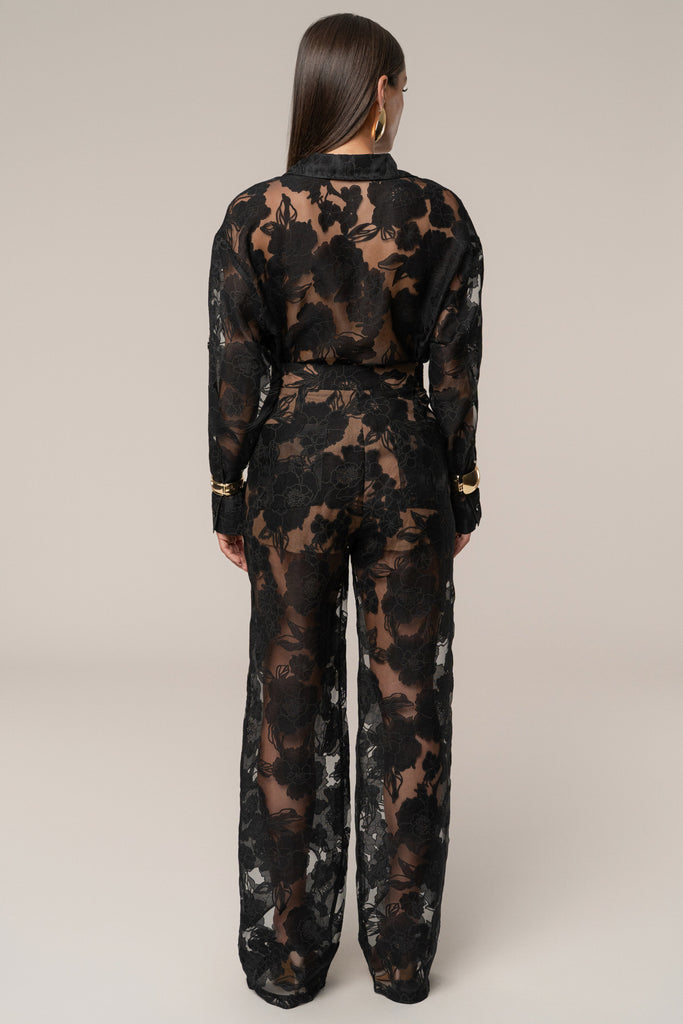 Black Organza Floral Pant