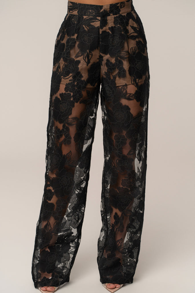 Black Organza Floral Pant