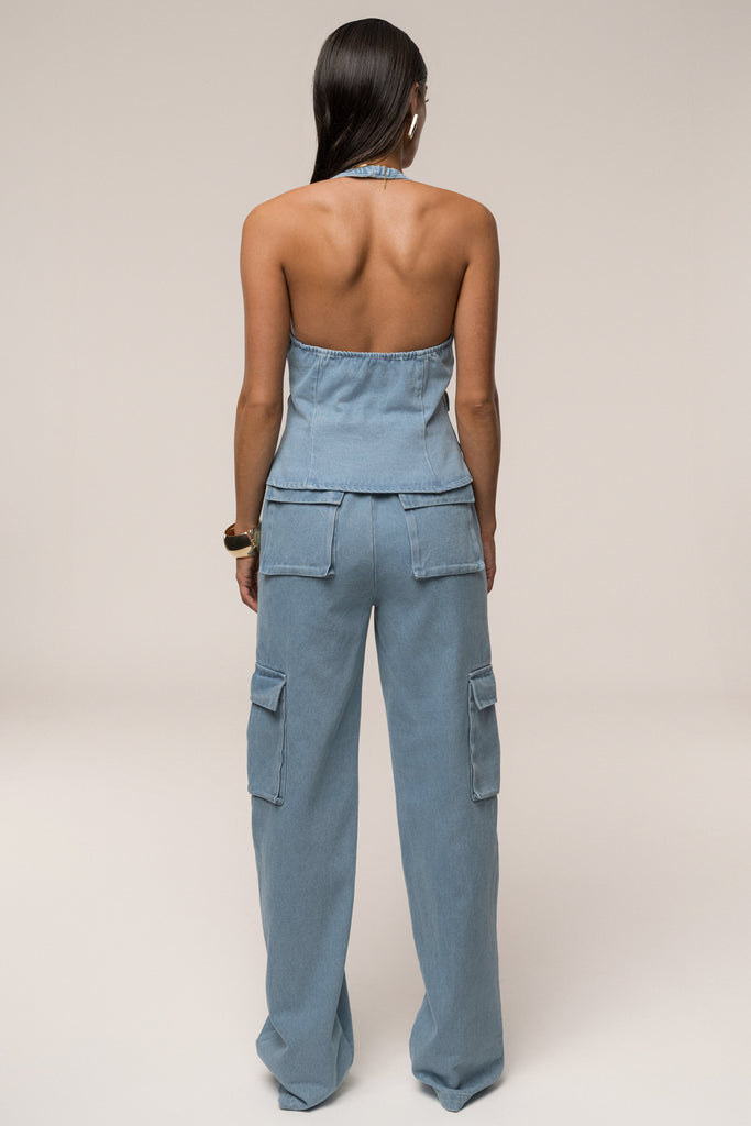 Medium Wash Denim Utility Cargo Pants
